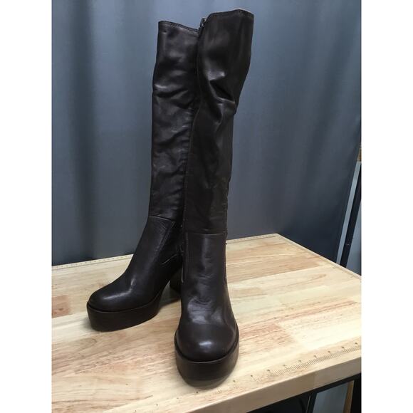 Lucky Brand Odillie Women's 6M Black Leather Knee High Platform Block Heel Boots - Picture 4 of 6